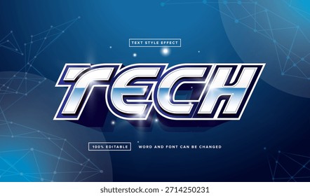 Futuristic 3D Tech Word Chrome Metallic Text Style Effect Template
