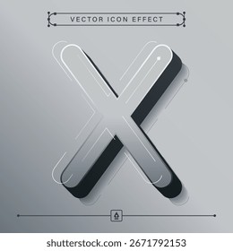 Futuristic 3D Techno Gray Letter X Icon con efecto de Vector moderno y estilo de silueta digital