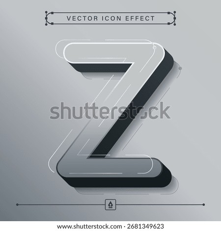 Futuristic 3D techno grey letter Z icon with metallic vector effect and industrial design
