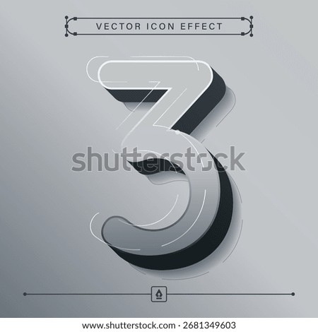 Futuristic 3D techno grey number three icon with modern clean design and vector effect