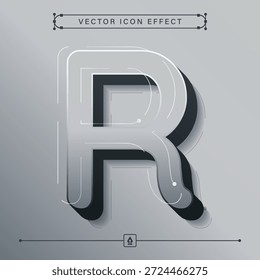 Ícone R cinza tecno 3D futurista com design vetorial moderno para marca corporativa e identidade digital