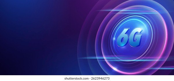 Conceito de tecnologia 6G futurista com ondas circulares brilhantes