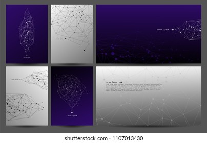 Futuristic A4 templates for your information. Decor for presentations, banners, posters, covers, desktop wallpapers. Modern graphic design with technological elements.