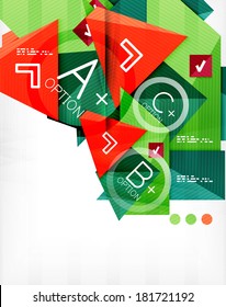 Futuristische abstrakte 3D-Infografik-Komposition. Geometrische Formen aus Papier mit Optionen und Platz für Text. Kann für Webbanner, gedruckte Materialien, Geschäftspräsentationen verwendet werden
