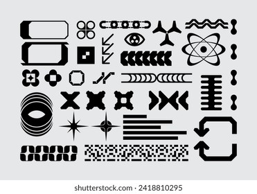 Futuristic abstract asset collection acid shape vector icon y2k Bundle HUD interface game technology separated editable