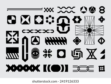 Futuristic abstract asset collection acid shape vector icon y2k Bundle HUD interface game technology separated editable