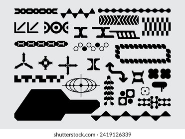 Futuristic abstract asset collection acid shape vector icon y2k Bundle HUD interface game technology separated editable