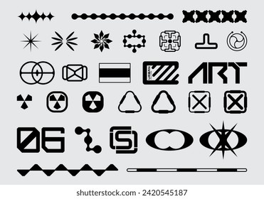 Futuristic abstract asset collection acid shape vector icon y2k Bundle HUD interface game technology separated editable