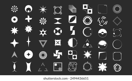 Futuristic abstract asset collection acid shape vector icon y2k Bundle HUD interface game technology separated editable