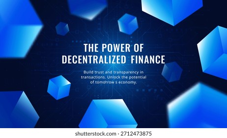 Futuristic abstract background with 3D data cubes. Concept for decentralized finance, blockchain network, crypto, and digital economy technology.