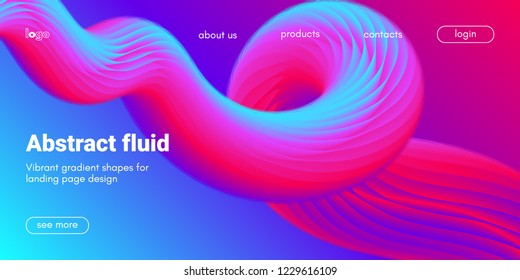 Futuristic Abstract Background. 3d Fluid Shape Illustration. Landing Page Abstract Template. Color Liquid Form Movement. Web Site Concept. Abstract Background with Vibrant Gradient and Light Effect.