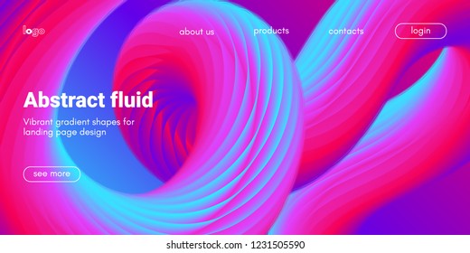 Futuristic Abstract Background. 3d Fluid Shape Illustration. Landing Page Abstract Template. Color Liquid Form Movement. Web Site Concept. Abstract Background with Vibrant Gradient and Light Effect.