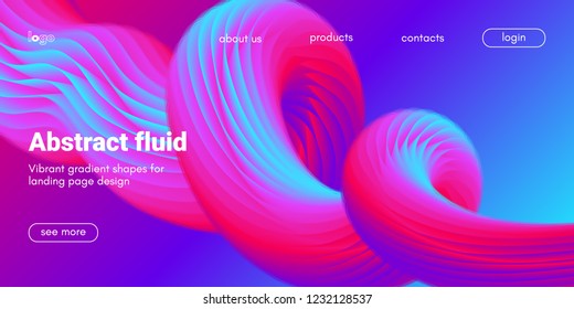Futuristic Abstract Background. 3d Fluid Shape Illustration. Landing Page Abstract Template. Color Liquid Form Movement. Web Site Concept. Abstract Background with Vibrant Gradient and Light Effect.