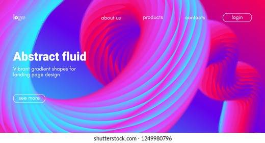 Futuristic Abstract Background. 3d Fluid Shape Illustration. Landing Page Abstract Template. Color Liquid Form Movement. Web Site Concept. Abstract Background with Vibrant Gradient and Light Effect.