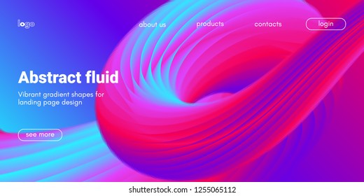 Futuristic Abstract Background. 3d Fluid Shape Illustration. Landing Page Abstract Template. Color Liquid Form Movement. Web Site Concept. Abstract Background with Vibrant Gradient and Light Effect.