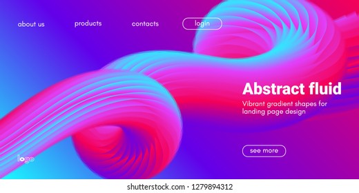 Futuristic Abstract Background. 3d Fluid Shape Illustration. Landing Page Abstract Template. Color Liquid Form Movement. Web Site Concept. Abstract Background with Vibrant Gradient and Light Effect.