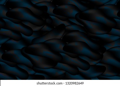 Futuristic Abstract Background. 3D Shiny Mesh Shapes Banner. Unusual Liquid Elements Abstract Futuristic Template in Dark Turquoise, Brown, Black Colors