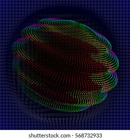 Futuristic Abstract Background. 3d Vector Illustration. Warp surface. Distortion. Fabric. Space surface. sci-fi backdrop. Dots and lines connections. Big data wireframe.