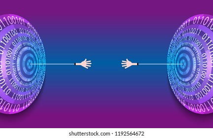 Futuristic abstract background with binary code and hands. Vector illustration concept for  printed materials, website, promotional materials.