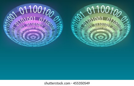 Futuristic abstract background with binary code and transparent circles