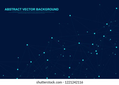 Futuristic abstract background blockchain technology. Global internet network connection. Peer to peer network business concept. Global cryptocurrency blockchain vector banner. Wave flow.
