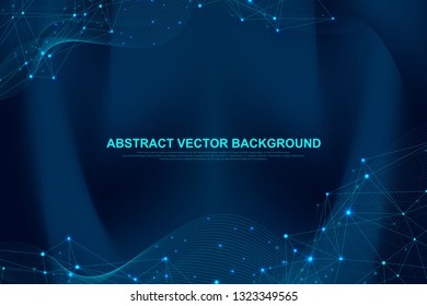 Futuristic abstract background blockchain technology. Global internet network connection. Peer to peer network business concept. Global cryptocurrency blockchain vector banner. Wave flow.