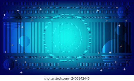 Futuristic abstract background with blue and cyan gradient color, decorated with bars and circles form Morse code  nice for wallpaper or banner