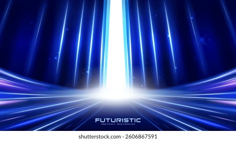 Futuristic abstract background with blue light streaks, for modern award and technology visuals.