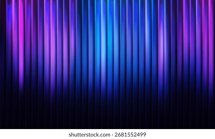 Fondo abstracto futurista con líneas brillantes de la Vertical radiante del color azul, púrpura. Fondo de gradiente de vidrio de Fractal. Ideal para proyectos de tecnología, ciencia ficción, música, negocios, innovación y creatividad