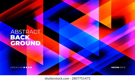Futuristic Abstract Background. Bright colored triangle shapes. Vibrant blurred neon gradient light effect for creative graphic design. Vector illustration.