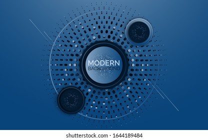 futuristic abstract background with circle halftone on classic blue background