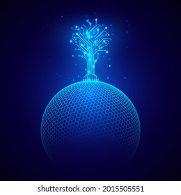 Futuristic abstract background. Circuit tree on sphere. Sci fi concept. Science and technology design element. Vector illustration
