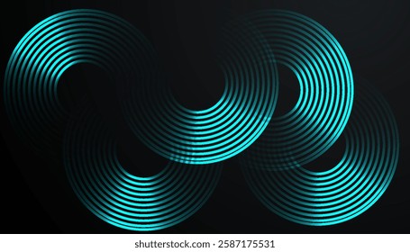 Futuristic Abstract Background with Circular Interconnected Cyan Lines on a Dark Gradient, Creating a Sleek, Minimal, and Modern Design for Business and Technology Branding