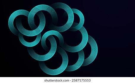 Futuristic Abstract Background with Circular Interconnected Cyan Lines on a Dark Gradient, Creating a Sleek, Minimal, and Modern Design for Business and Technology Branding