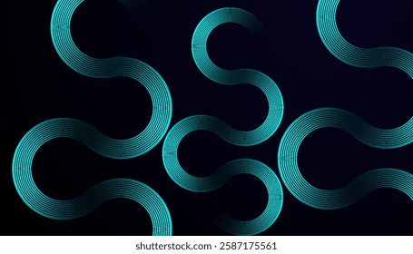 Futuristic Abstract Background with Circular Interconnected Cyan Lines on a Dark Gradient, Creating a Sleek, Minimal, and Modern Design for Business and Technology Branding