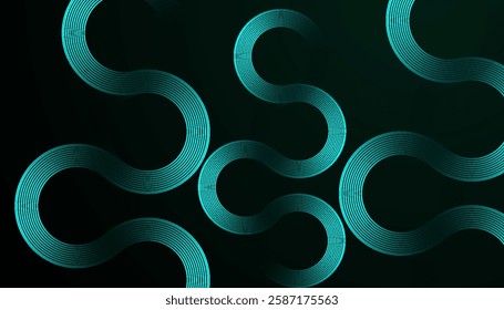 Futuristic Abstract Background with Circular Interconnected Cyan Lines on a Dark Gradient, Creating a Sleek, Minimal, and Modern Design for Business and Technology Branding