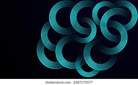 Futuristic Abstract Background with Circular Interconnected Cyan Lines on a Dark Gradient, Creating a Sleek, Minimal, and Modern Design for Business and Technology Branding