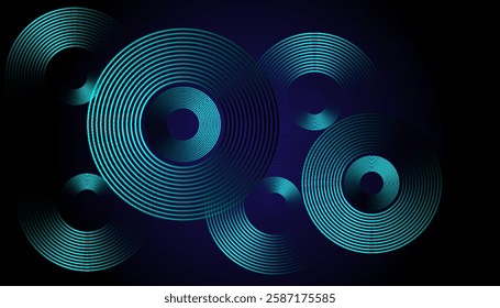 Futuristic Abstract Background with Circular Interconnected Cyan Lines on a Dark Gradient, Creating a Sleek, Minimal, and Modern Design for Business and Technology Branding