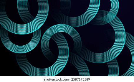 Futuristic Abstract Background with Circular Interconnected Cyan Lines on a Dark Gradient, Creating a Sleek, Minimal, and Modern Design for Business and Technology Branding