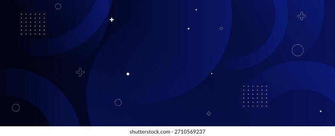 Fondo abstracto futurista en tonos azul oscuro con Formas circulares, puntos brillantes y patrones modernos inspirados en la tecnología.
