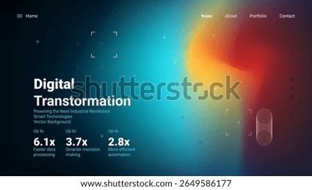 Futuristic abstract background for digital transformation, AI, and smart technologies. Colorful gradient with UI elements, ideal for web, tech presentations, and innovation themes.