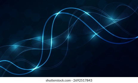 Fundo abstrato futurista com fluxo de luz dinâmica e estrutura de molécula hexágono digital. Excelente para a ciência de alta tecnologia