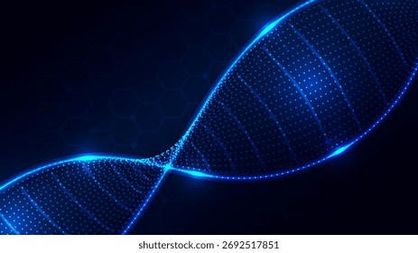 Futuristic abstract background with dynamic light flow and digital hexagon molecule structure. Excellent for high-tech Science