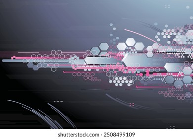 A futuristic and abstract background featuring a dynamic composition of hexagons, lines, and dots in cool blue and vibrant pink hues. Perfect for tech-related designs, presentations, and wallpapers.