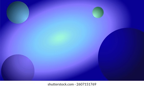 A futuristic abstract background featuring floating spheres in a glowing blue and green gradient. Ideal for digital banners, website, or tech-related presentations.  