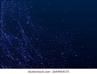 Futuristic abstract background featuring glowing 3D particles forming abstract surface in space. Ideal for technology, AI, data science concepts. Perfect for apps, and corporate presentations.
