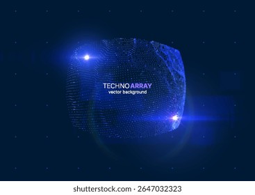 Futuristic abstract background featuring glowing 3D particles forming curved surface on a blue digital space. For technology, AI data science concepts. Perfect for apps and corporate presentations
