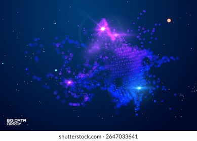 Fundo abstrato futurista com partículas 3D brilhantes formando nuvem de nebulosa em um espaço digital azul. Ideal para conceitos de tecnologia, IA e ciência de dados. Perfeito para aplicativos e apresentações.