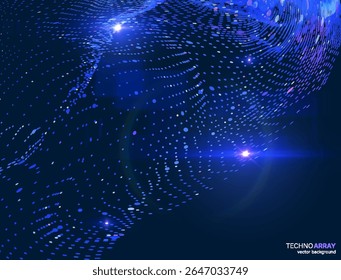 Fundo abstrato futurista com partículas 3D brilhantes formando superfície abstrata no espaço. Ideal para conceitos de tecnologia, IA e ciência de dados. Perfeito para aplicativos e apresentações corporativas.