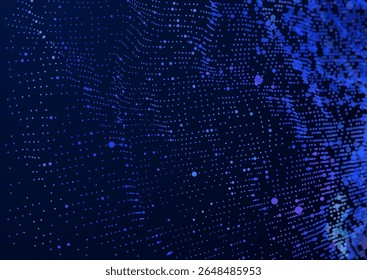 Fundo abstrato futurista com partículas 3D brilhantes formando superfície curva em um espaço digital azul. No caso da tecnologia, conceitos de IA para a ciência de dados. Perfeito para aplicativos e apresentações corporativas